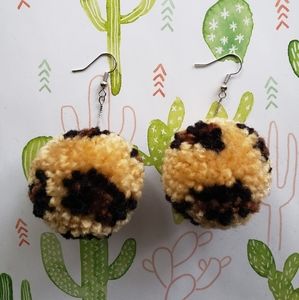 Leopard Print Small Pom Pom Earrings
